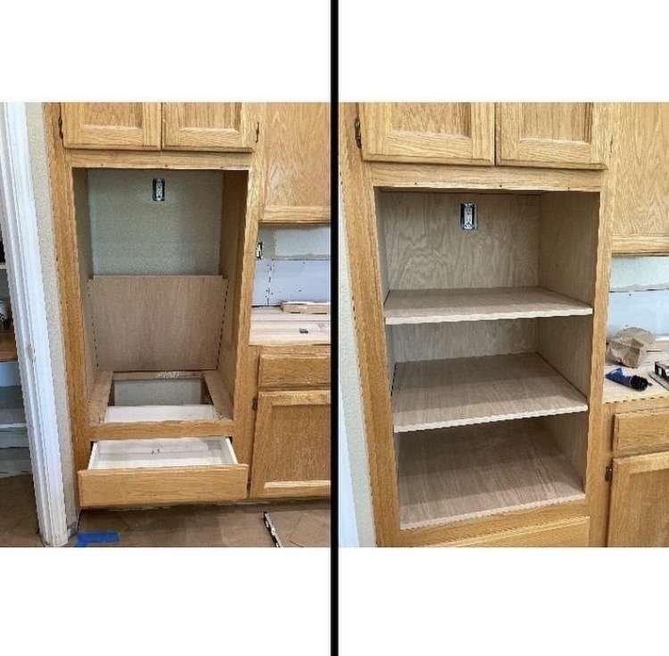 custom kitchen cabinet resizing shelving built in Roseville, Ca by Number2project mobile furniture repair and refinishing services in Sacramento