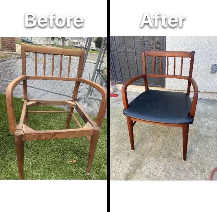 Furniture Restoration Mid century modern chair repair in Orangvalle, Ca by Number2project mobile furniture repair and refinishing services in Sacramento