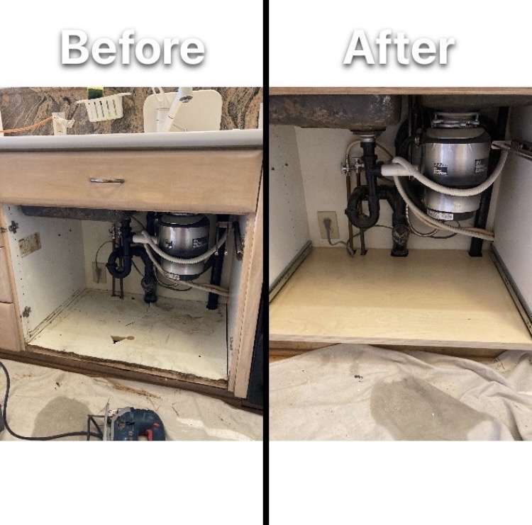 furniture restoration under the sink cabinet modification in Sacramento, Ca