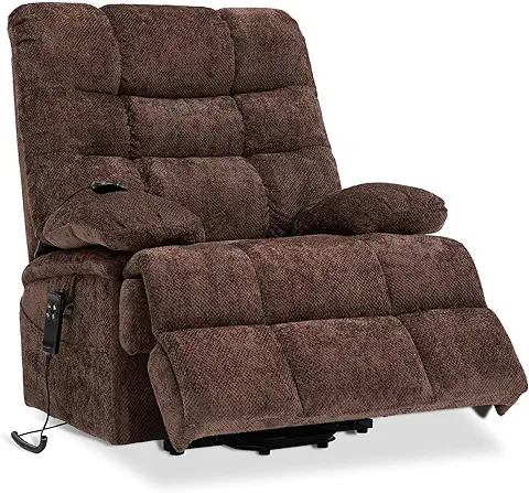 6.Irene House Big Tall Man Power Lay Flat Lift Recliner Extra Large Oversized Wide Heat Massage Dual Motor Recliners for Elderly Up to 400 LBS Overstuffed Electric Chairs,9205