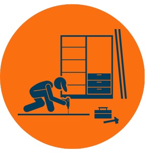 Icon depicting a person assembling furniture, representing Number2Project's furniture assembly services