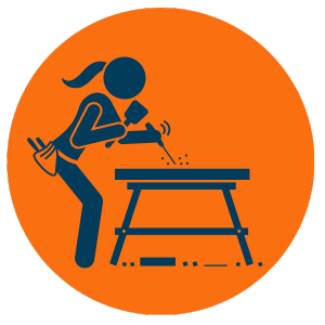 Icon of a person with a ponytail skillfully restoring a table, representing Number2Project's furniture restoration service