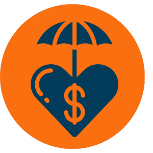 Icon of a heart with a dollar sign under an umbrella, symbolizing Number2Project's insurance estimate services.