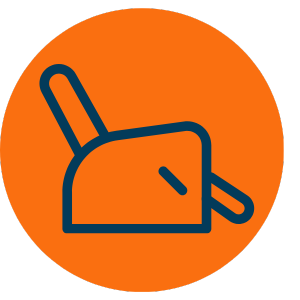 Icon depicting a dustpan and brush on an orange background, symbolizing Number2Project's detailed recliner repair service.