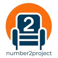 Number2Project logo featuring a blue recliner with an orange backdrop, symbolizing mobile furniture repair services.