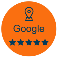 An icon showcasing a perfect 5-star Google review rating for Number2project mobile furniture and recliner repair services.