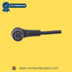 Recliner SWitch Close-up of a 5-pin connector cable for power recliners, against a vibrant yellow background.