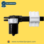 Side view of the Fruhdi Limoss Motor Actuator, Model MD142-108-L1-157-204, showing detailed label and connectors
