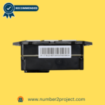 Bottom view of a recliner control module, displaying the serial number and barcode for product identification.