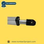 Close-up of the extension rod end of a recliner motor actuator, highlighting the connection point