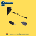 Number2project's recommended set of recliner motor connection accessories, featuring a power plug and a circular socket on a yellow background