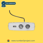 Front view of a brushed silver recliner hand control featuring two buttons and a side USB port.