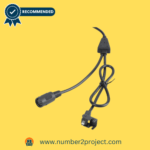 Power recliner chair connector cable against a yellow backdrop, featuring a female power input and a male plug, recommended by Number2project.