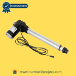 KinHall motor actuator for electric recliners with a power cable, presented on a yellow background by Number2project.