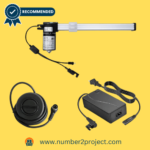 Image of a complete Kaidi recliner motor kit, including an actuator, power supply box, and hand control, all bearing a recommended verification badge.