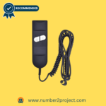 Number2project's recommended black recliner hand control with simple up and down buttons, attached to a coiled cable for easy use.