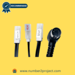 Set of Uetmulik connection cables for power recliners, featuring labels 'BACK', 'HEAT', and 'SEAT' plus a circular multi-pin connector, highlighted as recommended on a yellow background at Number2project.com.