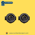 Two 5-pin connector prongs recommended for power recliner handsets, displayed on a yellow background at Number2project.com.