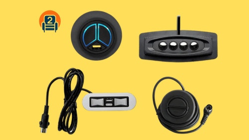 Various recliner switch components on a yellow background with Number2project logo.