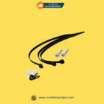 Lift chair remote mounting kit with black zip ties, two screws, and a plastic cable clip on a yellow background.