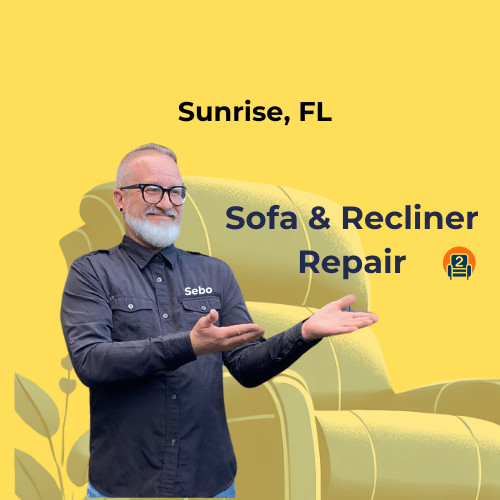 Sofa and recliner repair service technician Sebo posing for service in Sunrise, FL.