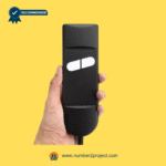 Hand holding a 2-button recliner remote controller with a round 5-prong plug — replacement part for lift chairs