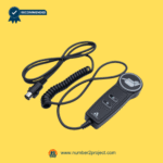 Two-button recliner handset with coiled cable and multi-pin connector on a yellow background.