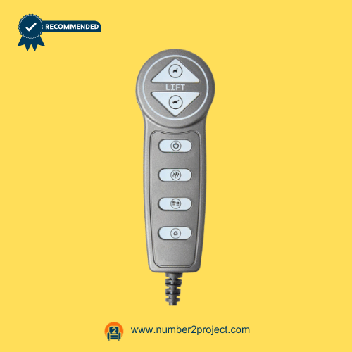 5-button-recliner-remote-lift-control-01.png 5-button recliner remote controller with dedicated lift and position adjustment buttons on a yellow background.