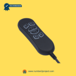 Top-view of a 6-button recliner remote controller with soft-touch buttons on a yellow background.