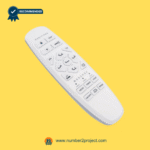 Angled view of OKIN RF.27.19.33 wireless adjustable bed remote showing button layout for Number2Project repair and replacement services.