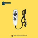 DN-34A 9-button recliner remote controller with attached cable and round connector.