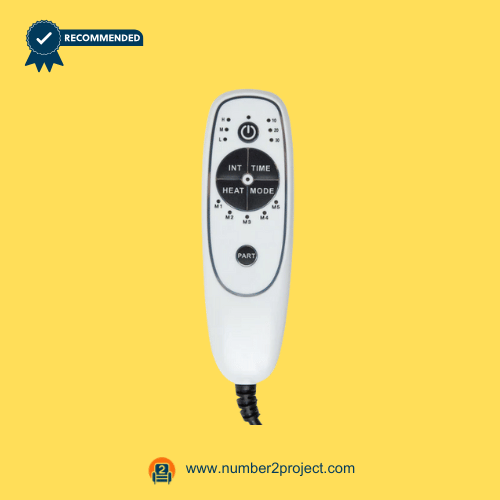 Front view of DN-34C 6-button heat and vibration recliner remote controller used for Number2Project sofa and recliner repair services