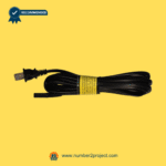Black AC power cord with a yellow safety tag for recliners on a yellow background.