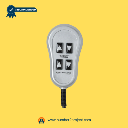 Front-facing view of the Mulin MLSK13-B3 4-button 5-pin backlit remote controller for recliner and lift chair – Number2Project repair