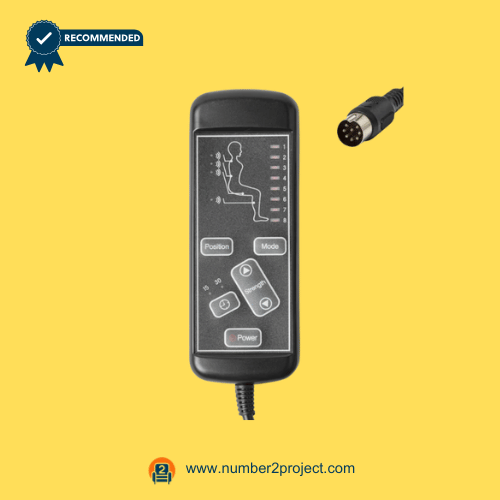 Front View of eMoMo HX024H8 Remote Controller – Number2Project Recliner Repair Front view of eMoMo HX024H8 6-button 8-pin massage remote controller for power recliners used by Number2Project sofa and recliner repair services.