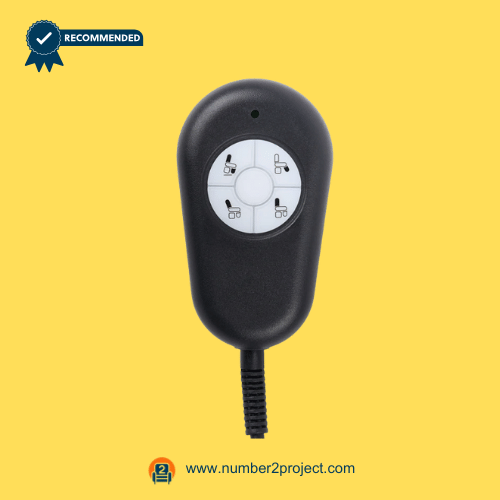 Front side of OKIN JLDK.02.05.01 four-button remote controller for lift chairs and recliners used in Number2Project repair services.