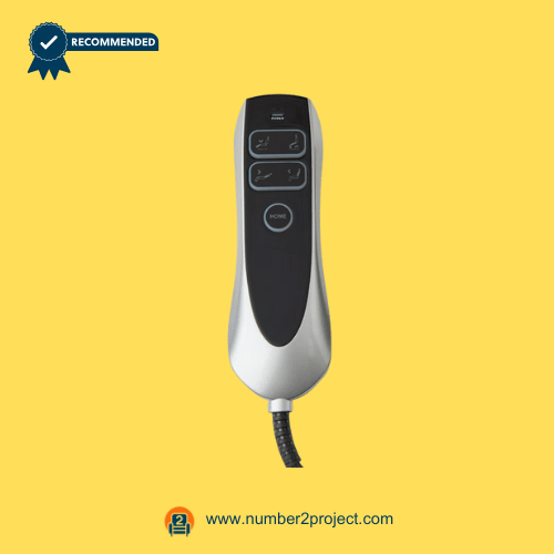 Front panel of OKIN JLDK.38.04.07 five-button 7-pin remote controller with USB backlit features for Number2Project recliner repairs.