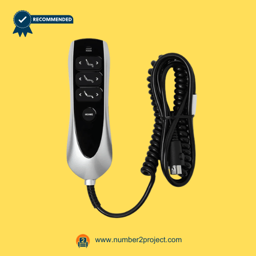 Front-facing view of OKIN JLDK.38.04.15 7-button 7-pin recliner remote with USB for Number2Project sofa and recliner repair.