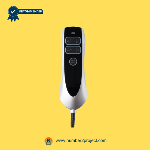 Front-facing image of the OKIN JLDK.38.04.17 five-button remote controller with USB and backlit buttons for recliner lift chairs.