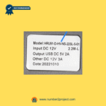 HRU91-D-HV-NS-22SL-5-01 11-button recliner remote controller label showing DC 12V input, USB 5V 2A output, auxiliary DC 12V 3A rating, cable length, and date code close up Number2project
