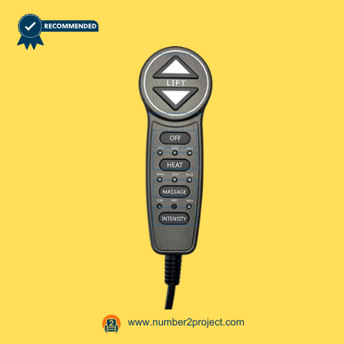 Mulin MLSK55-A1 6-button recliner remote controller front view lift heat massage intensity hand control for power recliners Number2project