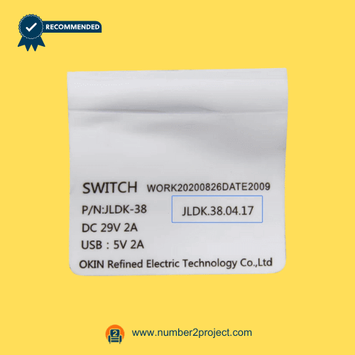 OKIN JLDK.38.04.17 identification label close up 5-button USB backlit recliner remote controller lift chair model power rating Number2project