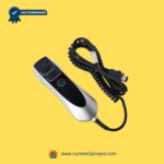 OKIN JLDK.38.04.17 remote controller displayed with its coiled 5-pin connector cable for lift chair and recliner functions.