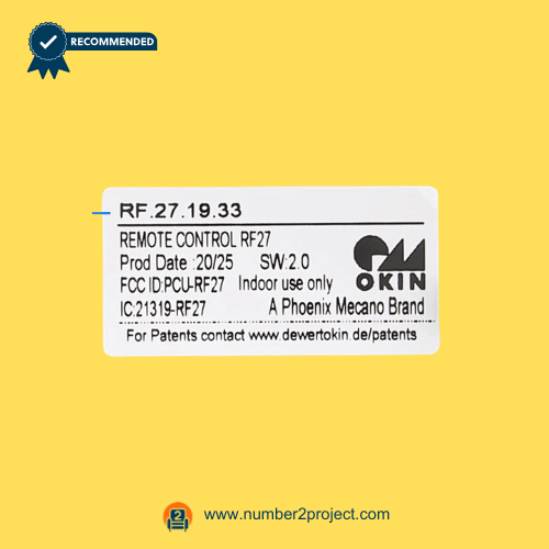 OKIN RF.27.19.33 identification label close up wireless adjustable bed remote controller model fcc tag Number2project