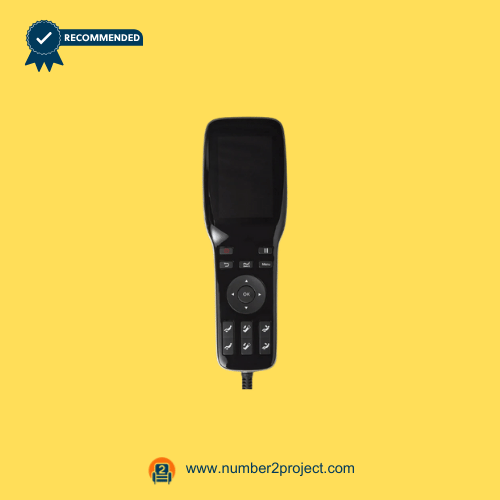 Front view of the NS-MGC600BK2 massage chair remote controller showing display and main function buttons.