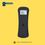 Backside of an adjustable bed remote controller with battery compartment and model label.