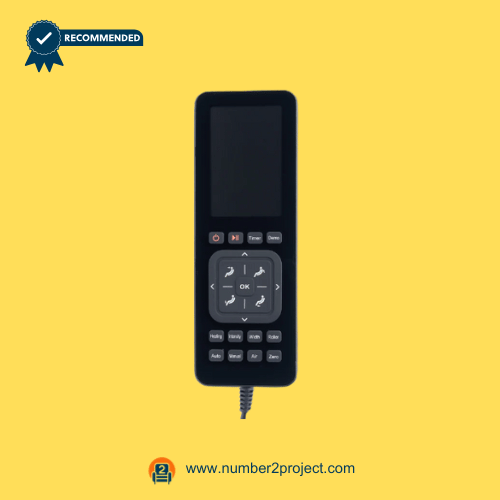 advanced-recliner-remote-display-screen-01.png Advanced recliner remote controller with display screen, navigation pad, and multiple function buttons on a yellow background.