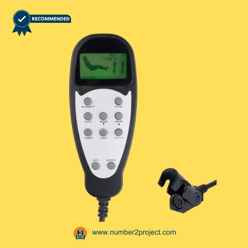 eMoMo NHX034KC8HL 10-Button Recliner Remote with LCD Screen – Front View Front display of the eMoMo NHX034KC8HL 10-button 8-pin recliner remote controller showing LCD and function buttons for Number2Project sofa and recliner repair.