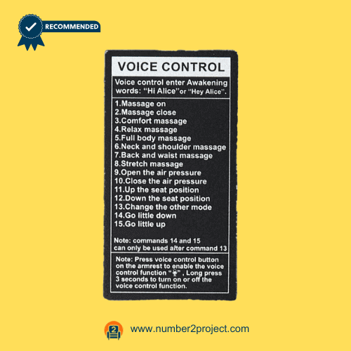 iRest massage chair voice control command label close up showing voice activation instructions and massage mode commands motion furniture controller instructions Number2project