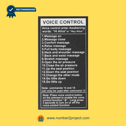 iRest massage chair voice control command label close up showing voice activation instructions and massage mode commands motion furniture controller instructions Number2project